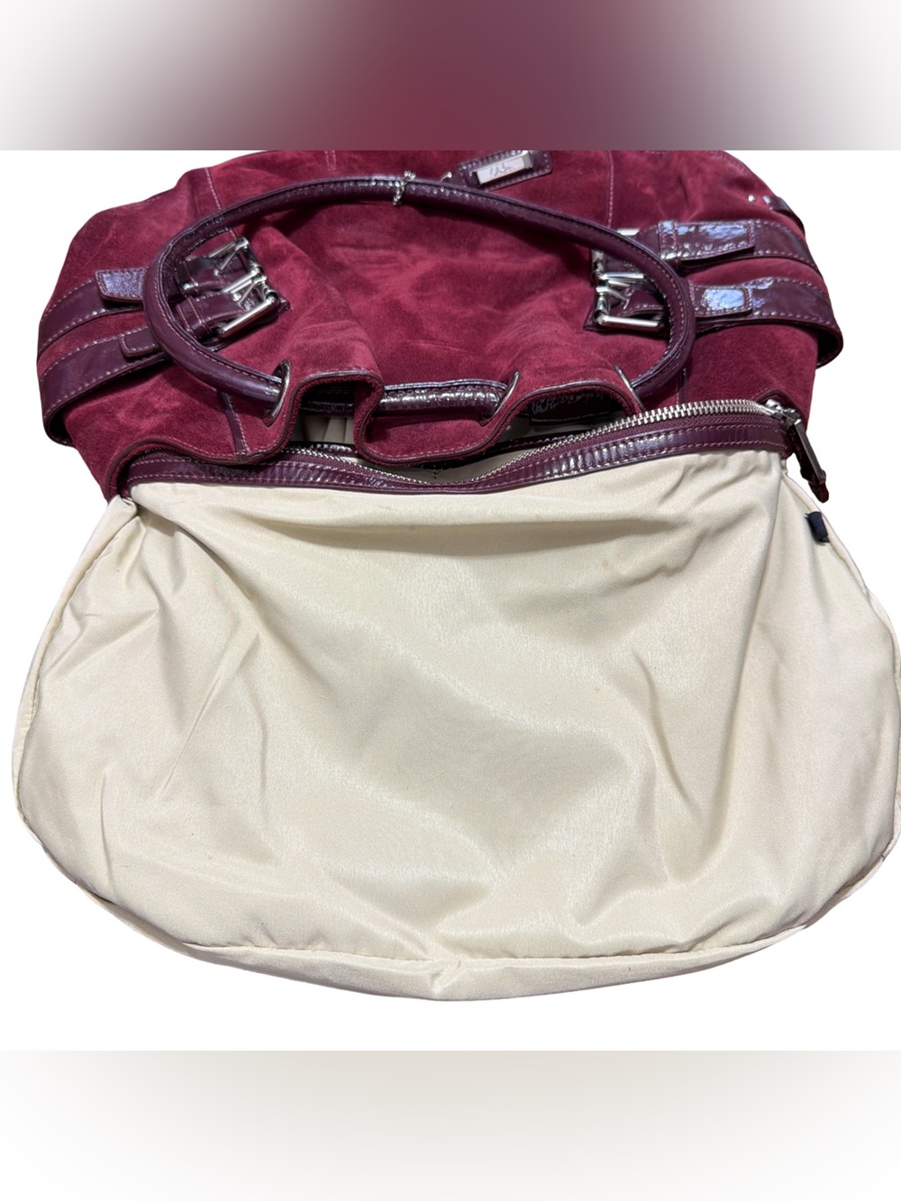 Cole Haan • Merlot Suede & Patent Leather Y2K Hobo Shoulder Bag - Picture 11 of 15